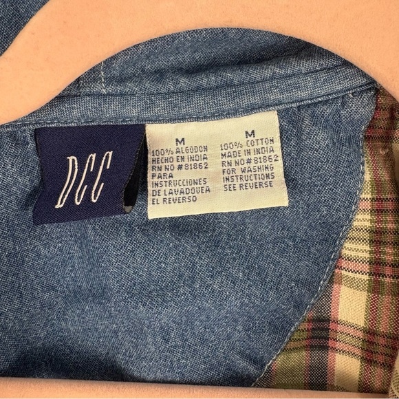 VTG DCC Plaid Zip-Up Hoodie 100% Cotton W/ Drawstring Hood and Waistband M - Picture 8 of 9